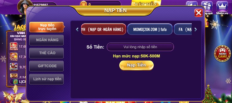 Nạp tiền 68 game bài là thao tác đầu tiên khi vào game khá quan trọng