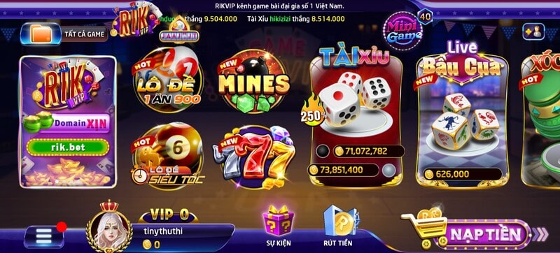 Những trò chơi có tại cổng game Rikvip