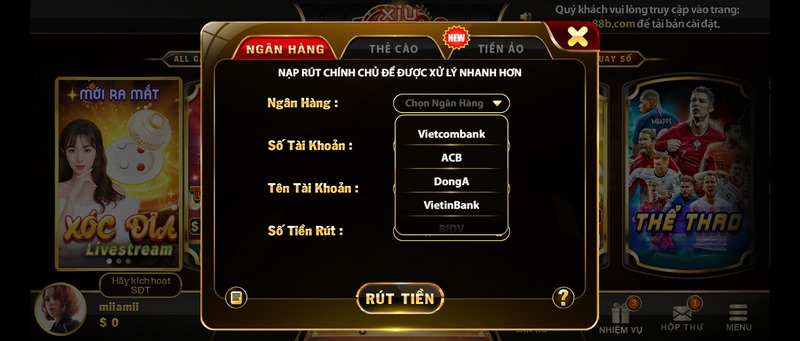 Rút tiền ngay khi đủ số dư trong ví của Game thủ