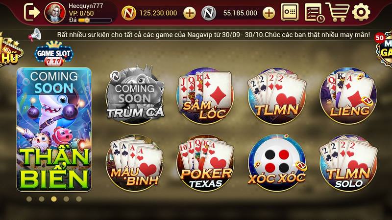 Các loại game bài hấp dẫn có tỷ lệ thưởng cao tại Nagavip