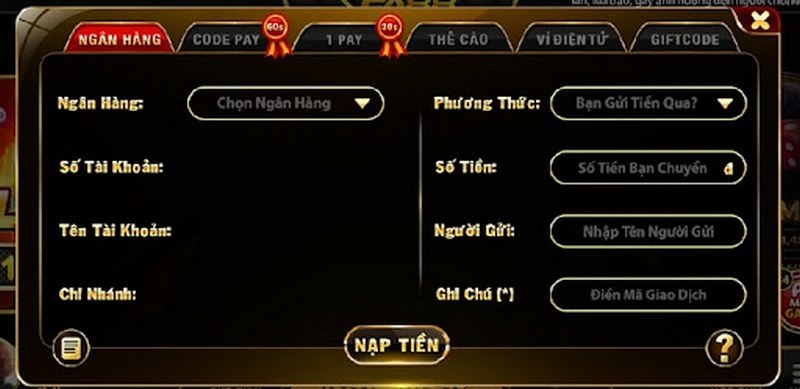 Giao dịch chuyển khoản ngân hàng tại cổng game