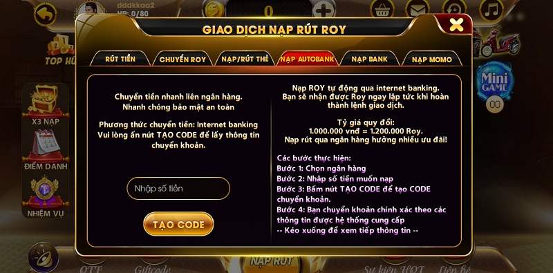 Nạp Roy79 game đơn giản