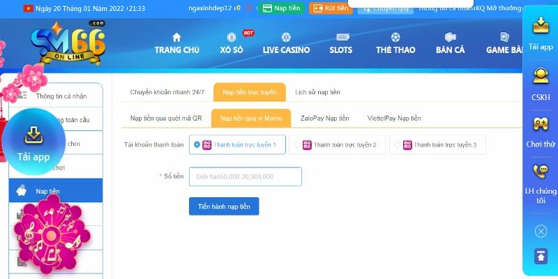 Hướng dẫn cách nạp tiền tại sm66