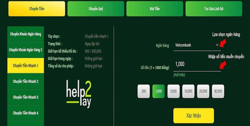 hỗ trợ nạp tiền help2pay nhanh chóng