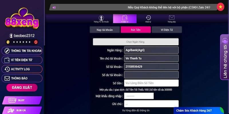 Cách thức rút tiền 88 xèng mới nhất