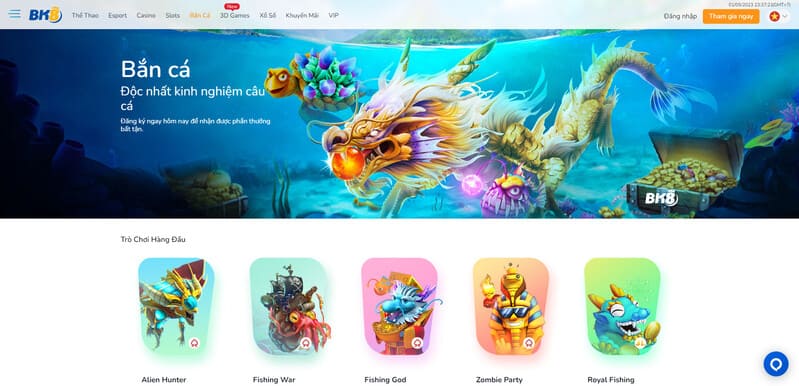 Sảnh game bắn cá đa dạng tại Cổng game Bk8