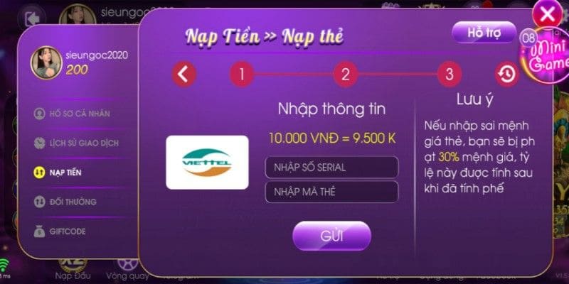 Nạp tiền vào Ken 88